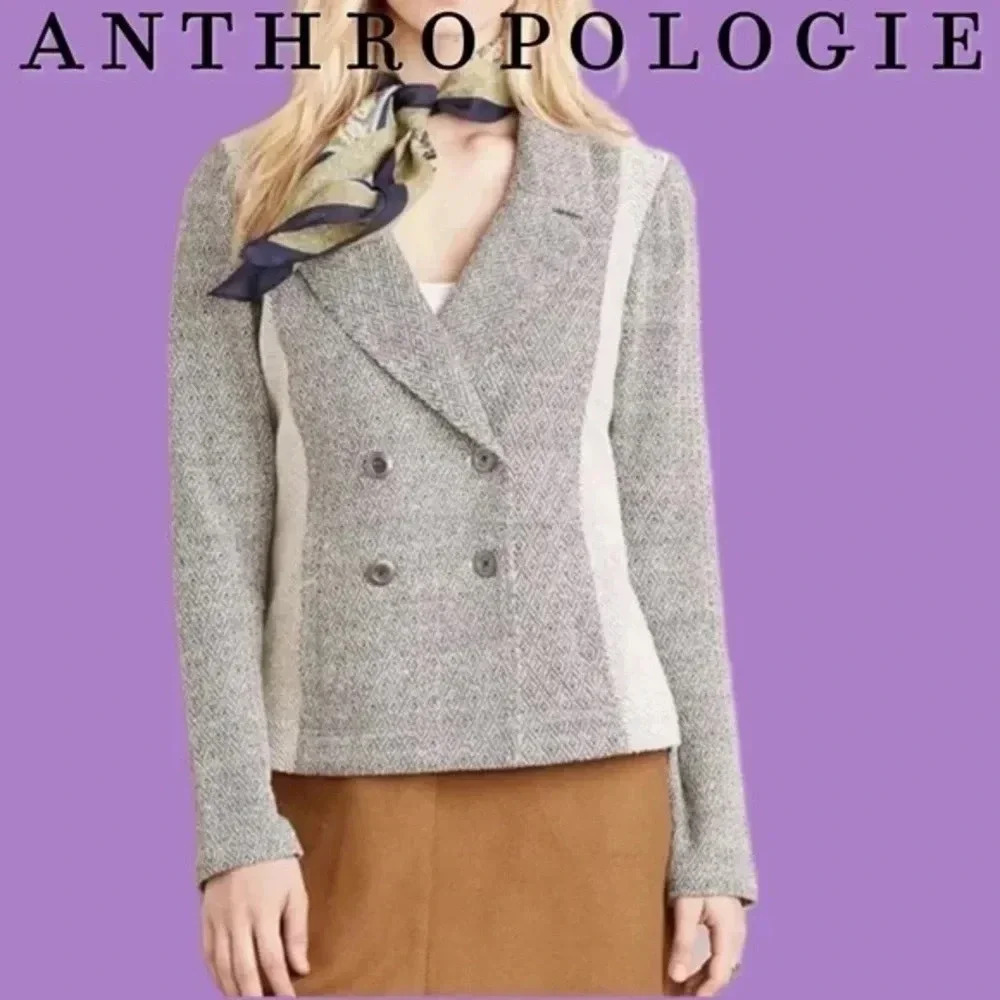 Anthropologie Saturday Sunday Milica Tweed Knit Jacket Gray Blazer Size XS